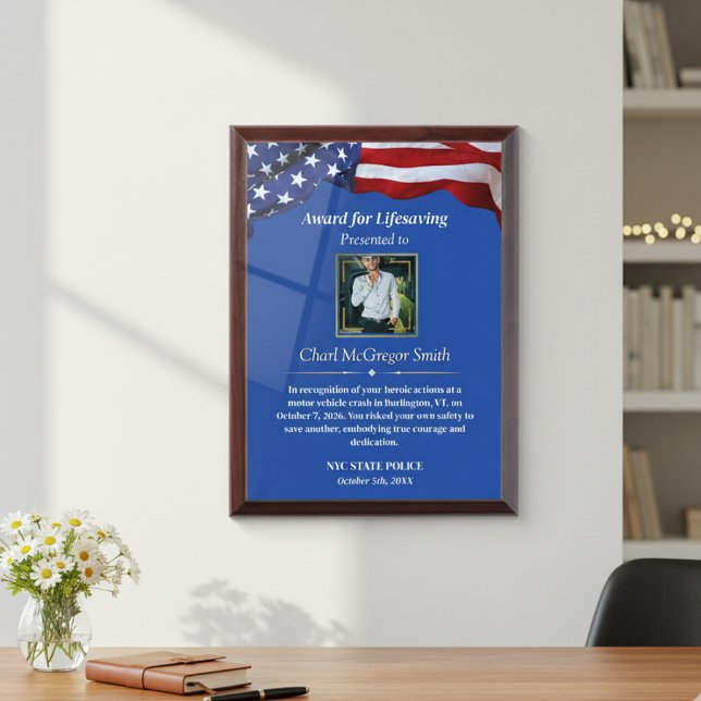 Custom Police & Military American Flag With Photo  Award Plaque (Custom Police & Military American Flag With Photo Award Plaque)