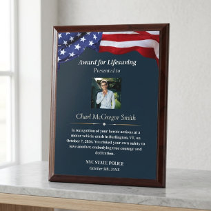 Custom Police & Military American Flag With Photo  Award Plaque