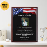 Custom Police & Military American Flag With Photo  Award Plaque<br><div class="desc">Honor the heroes who dedicate their lives to service with this Custom American Flag Award Plaque. Designed for police officers, military personnel, firefighters, 911 dispatchers, and other first responders, this plaque is a meaningful way to show gratitude and appreciation. Featuring a bold USA flag background, customizable photo, name, department, and...</div>
