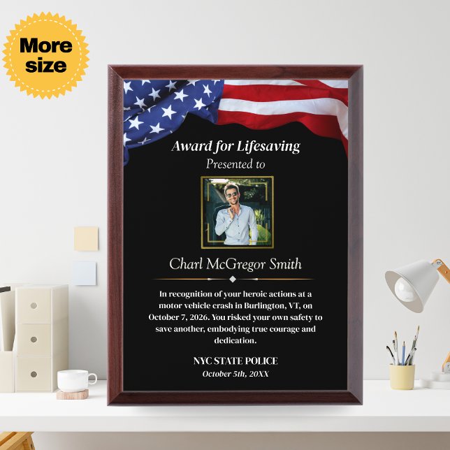 Custom Police & Military American Flag With Photo  Award Plaque (Custom Police & Military American Flag With Photo Award Plaque)