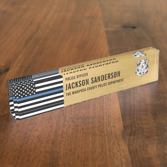 Custom Police Officer Department Thin Blue Line Desk Name Plate (Side)