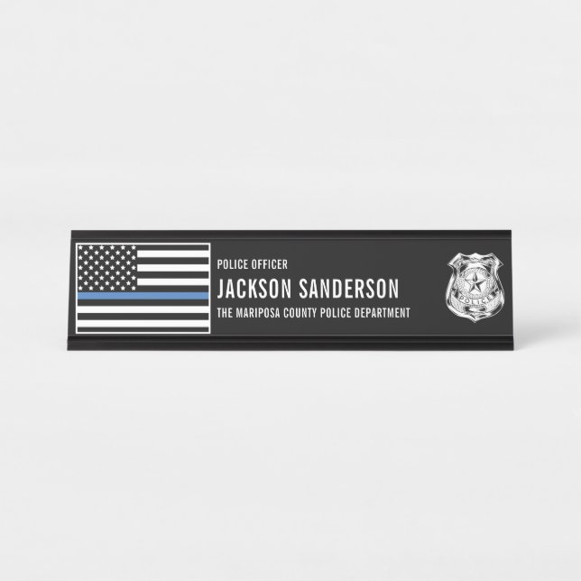Custom Police Officer Department Thin Blue Line Desk Name Plate (Front)