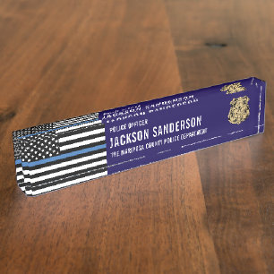 Custom Police Officer Department Thin Blue Line Desk Name Plate