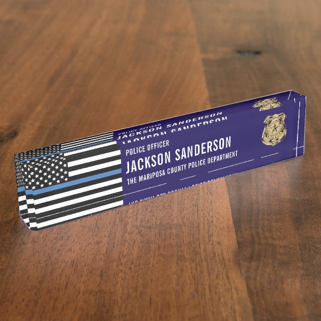 Custom Police Officer Department Thin Blue Line Desk Name Plate (Side)