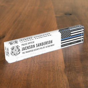 Custom Police Officer Department Thin Blue Line Desk Name Plate