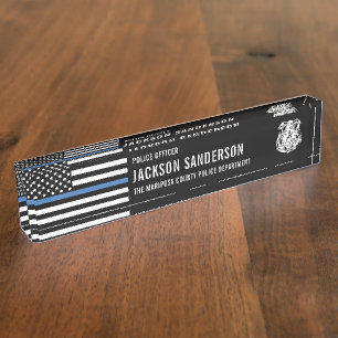 Custom Police Officer Department Thin Blue Line Desk Name Plate