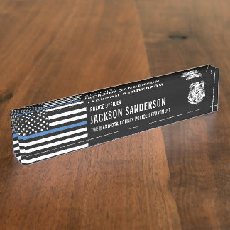 Custom Police Officer Department Thin Blue Line Desk Name Plate