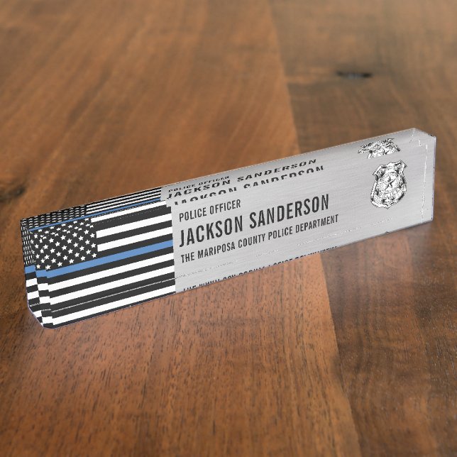 Custom Police Officer Department Thin Blue Line Desk Name Plate (Side)
