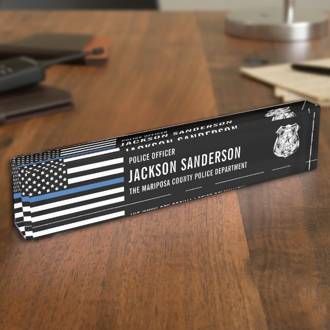 Custom Police Officer Department Thin Blue Line Desk Name Plate (Custom Police Officer Department Thin Blue Line Desk Name Plate)
