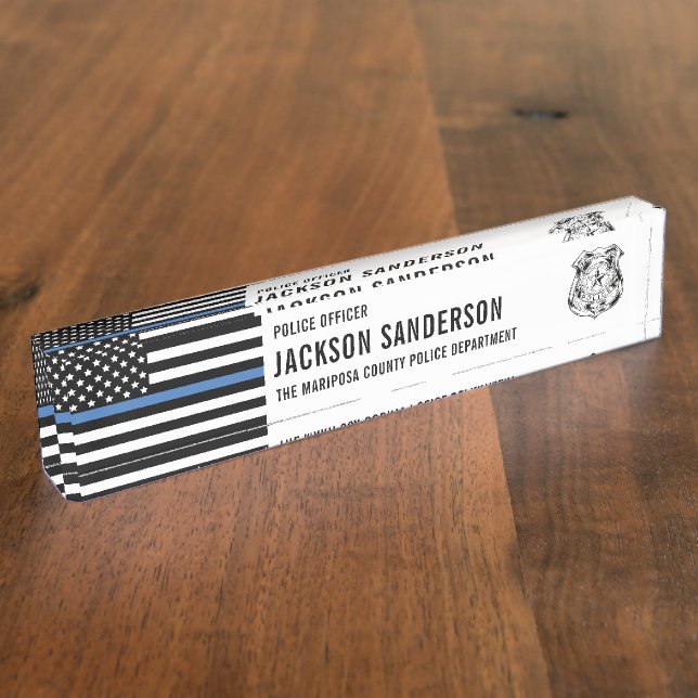 Custom Police Officer Department Thin Blue Line Desk Name Plate (Side)