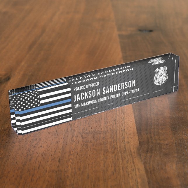 Custom Police Officer Department Thin Blue Line Desk Name Plate (Side)