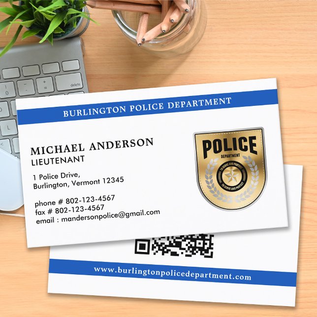 Custom Police Officer Law Enforcement Logo QR Code Business Card (Creator Uploaded)