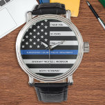 Custom Police Officer Law Enforcement Retirement Watch<br><div class="desc">Celebrate and show your appreciation to an outstanding Police Officer with this Thin Blue Line Retirement or Anniversary Police Pocket Watch - American flag design in Police Flag colors in a modern black an blue design . Perfect for service awards and Police Retirement gifts and law enforcement retirement. Personalize this...</div>