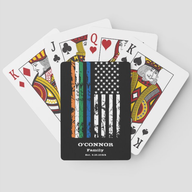 Custom Police Officer Name Irish Flag Poker Cards (Back)