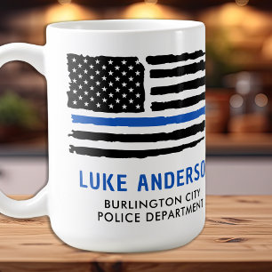Custom Police Officer Personalized Thin Blue Line Coffee Mug