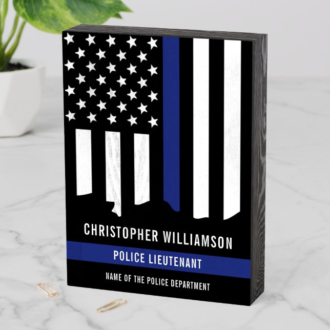 Custom Police Officer Thin Blue Line Flag  Wooden Box Sign (In Situ Vertical)