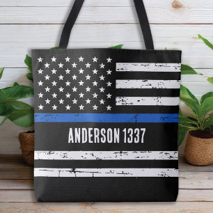 Custom Police Officer Thin Blue Line Personalized Tote Bag