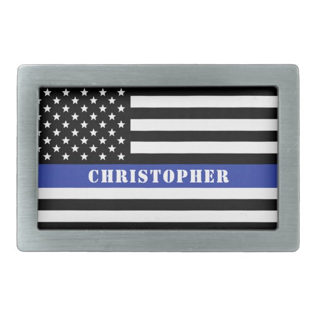 Custom Police Officer Thin Blue Line Police Belt Buckle (Front)