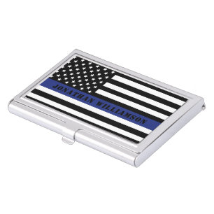 Custom Police Officer Thin Blue Line Police Dept. Business Card Case