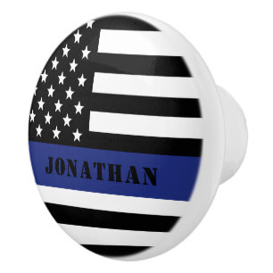 Custom Police Officer Thin Blue Line Police Dept. Ceramic Knob