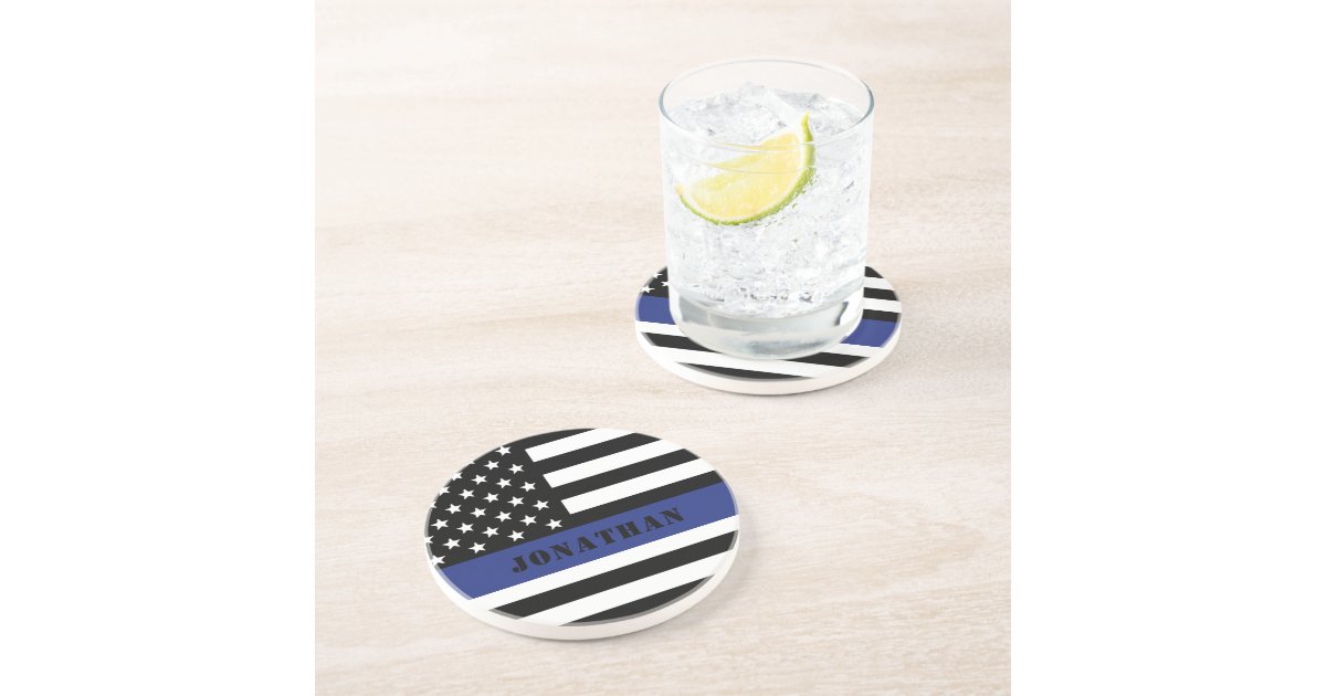 Custom Police Officer Thin Blue Line Police Dept. Coaster | Zazzle