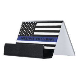 Custom Police Officer Thin Blue Line Police Dept. Desk Business Card Holder