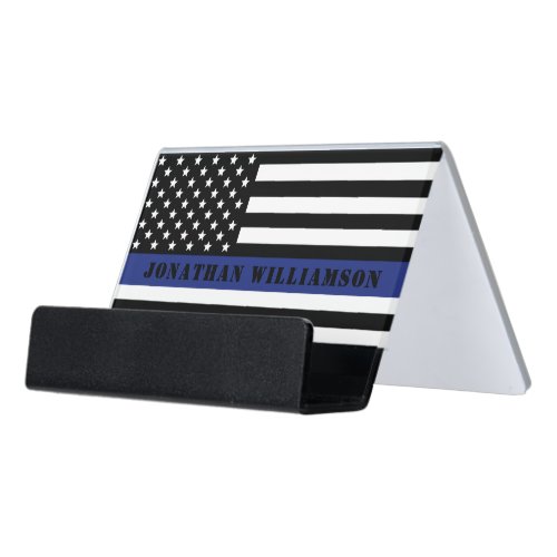 Custom Police Officer Thin Blue Line Police Dept Desk Business Card Holder
