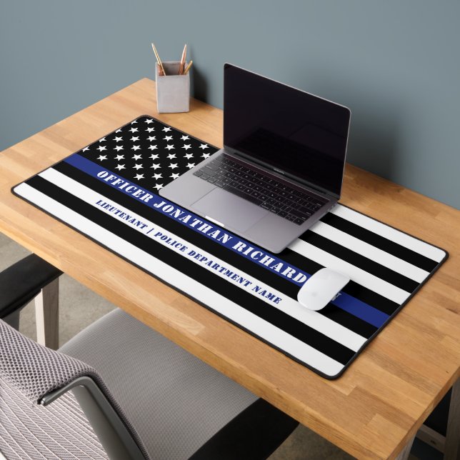 Custom Police Officer Thin Blue Line Police Dept Desk Mat (Office 2)