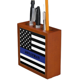 Custom Police Officer Thin Blue Line Police Dept. Desk Organizer