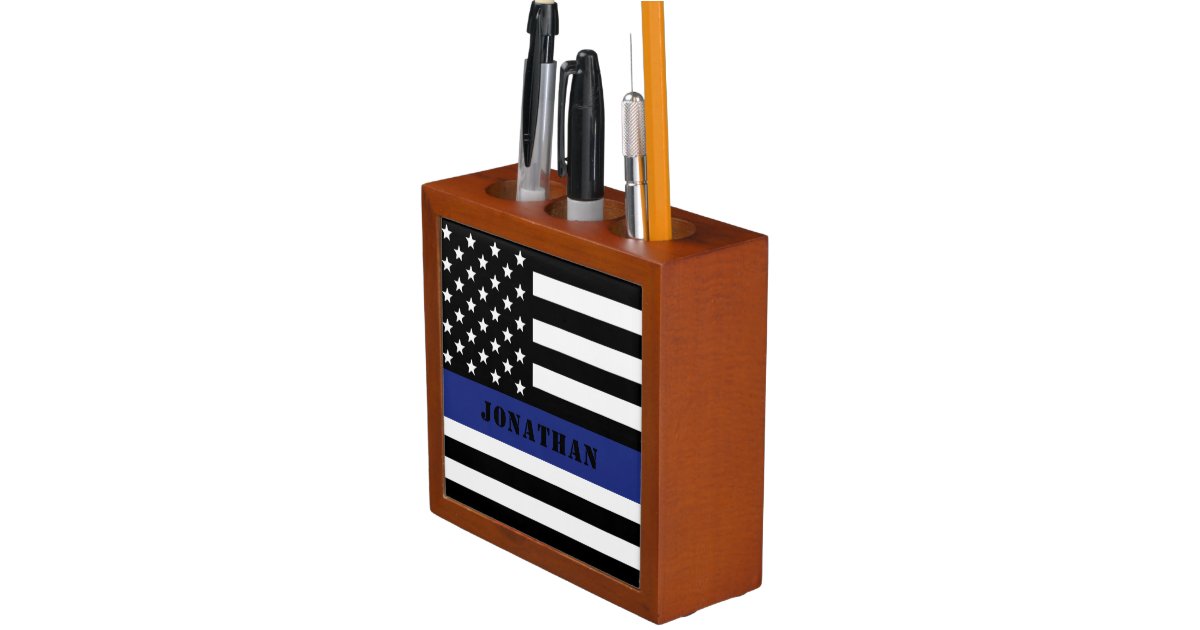 Custom Police Officer Thin Blue Line Police Dept. Desk Organizer | Zazzle