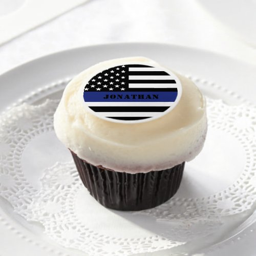 Custom Police Officer Thin Blue Line Police Dept Edible Frosting Rounds