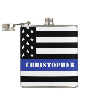 Custom Police Officer Thin Blue Line Police Dept. Flask