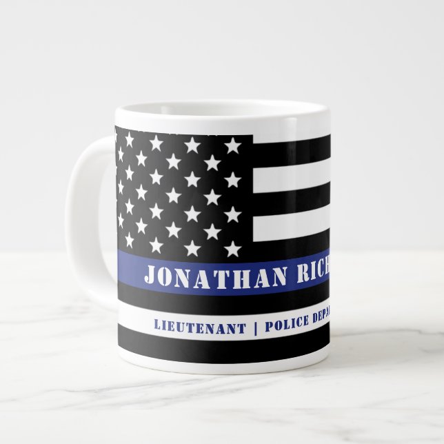 Custom Police Officer Thin Blue Line Police Dept Giant Coffee Mug (Front Left)