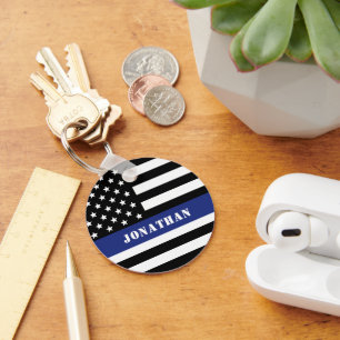 Custom Police Officer Thin Blue Line Police Dept. Keychain