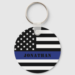 Custom Police Officer Thin Blue Line Police Dept. Keychain