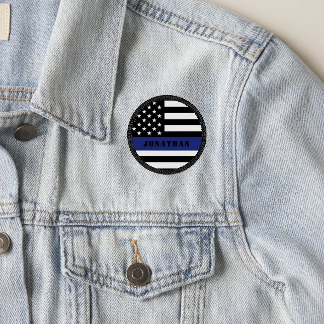 Custom Police Officer Thin Blue Line Police Dept. Patch (On Jacket)