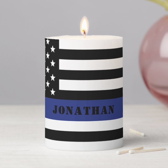 Custom Police Officer Thin Blue Line Police Dept. Pillar Candle (In Situ)