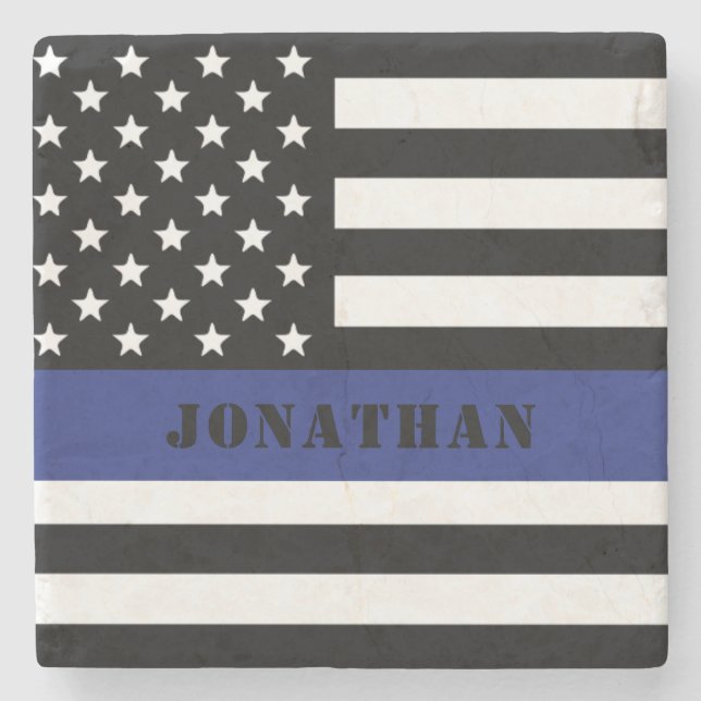 Custom Police Officer Thin Blue Line Police Dept. Stone Coaster (Front)