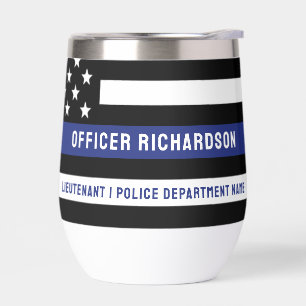 Custom Police Officer Thin Blue Line Police Dept Thermal Wine Tumbler