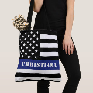 Custom Police Officer Thin Blue Line Police Dept. Tote Bag