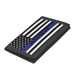 Custom Police Officer Thin Blue Line Police Dept. Tri-fold Wallet