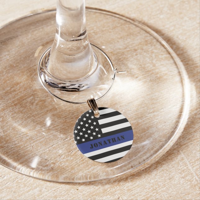 Custom Police Officer Thin Blue Line Police Dept. Wine Charm (In Situ)