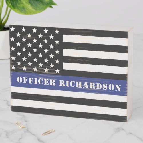 Custom Police Officer Thin Blue Line Police Dept Wooden Box Sign