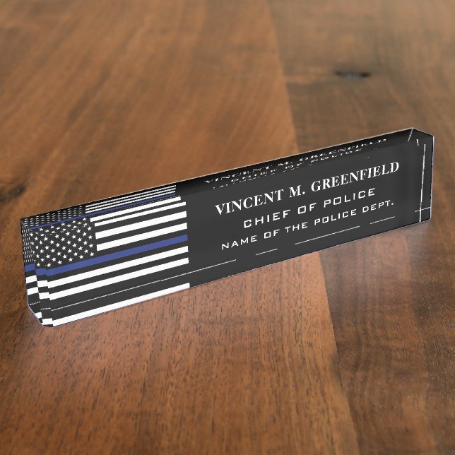 Custom Police Officer Thin Blue Line Police Desk Name Plate (Side)
