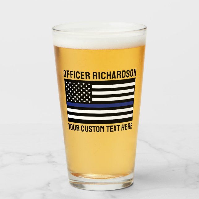 Custom Police Officer Thin Blue Line Police Flag Glass (Front Filled)