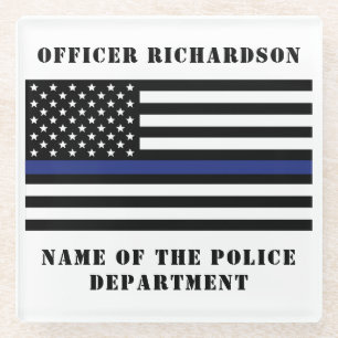 Custom Police Officer Thin Blue Line Police Glass Coaster