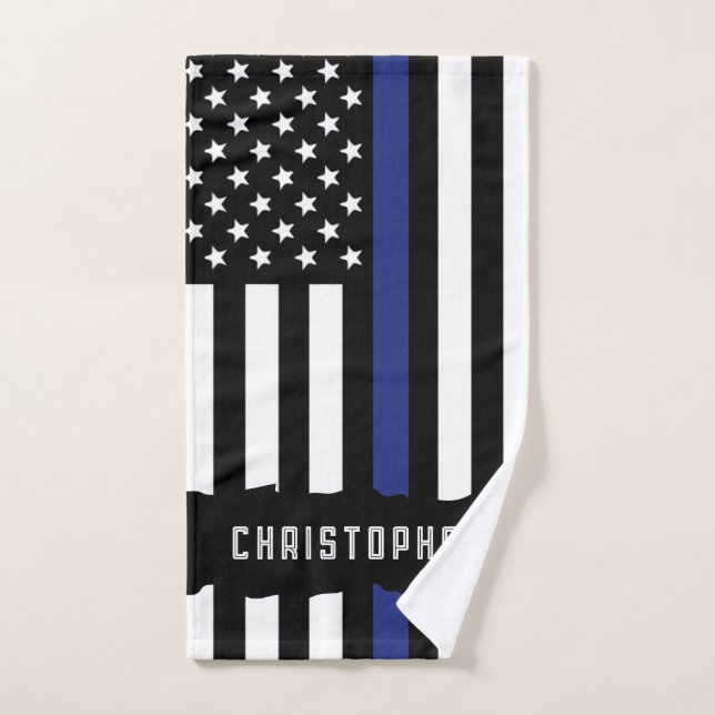 Custom Police Officer Thin Blue Line Police Hand Towel (Hand Towel)