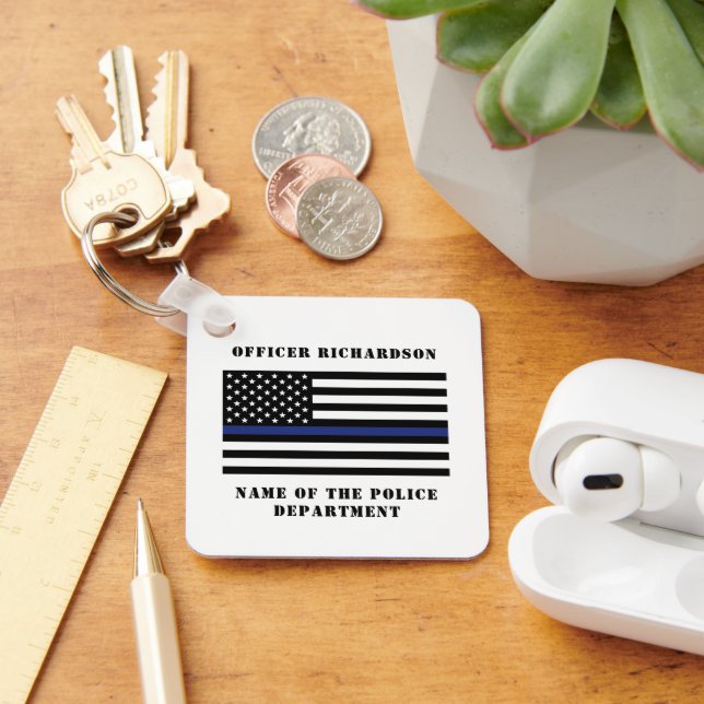 Custom Police Officer Thin Blue Line Police Keychain (Desk)
