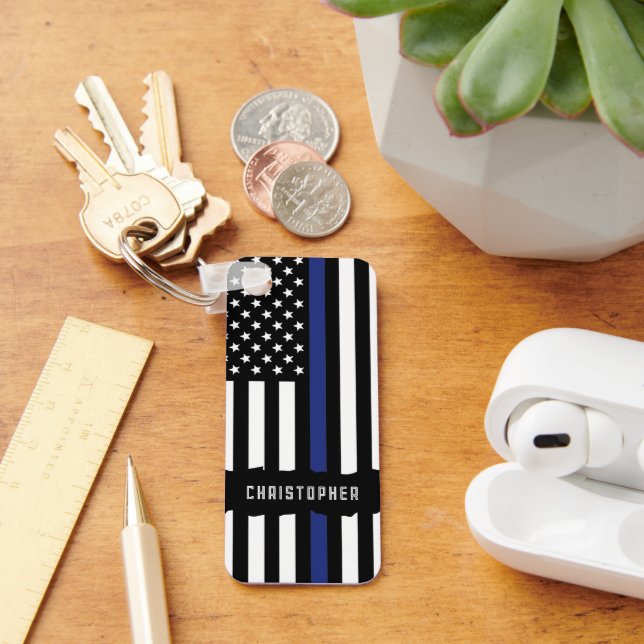 Custom Police Officer Thin Blue Line Police Keychain (Desk)