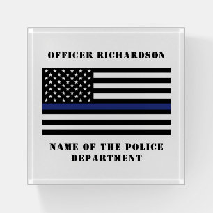 Custom Police Officer Thin Blue Line Police Paperweight
